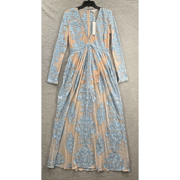 Free People For Love and Lemons Temecula Maxi Dress Size Large Blue - Picture 2 of 8